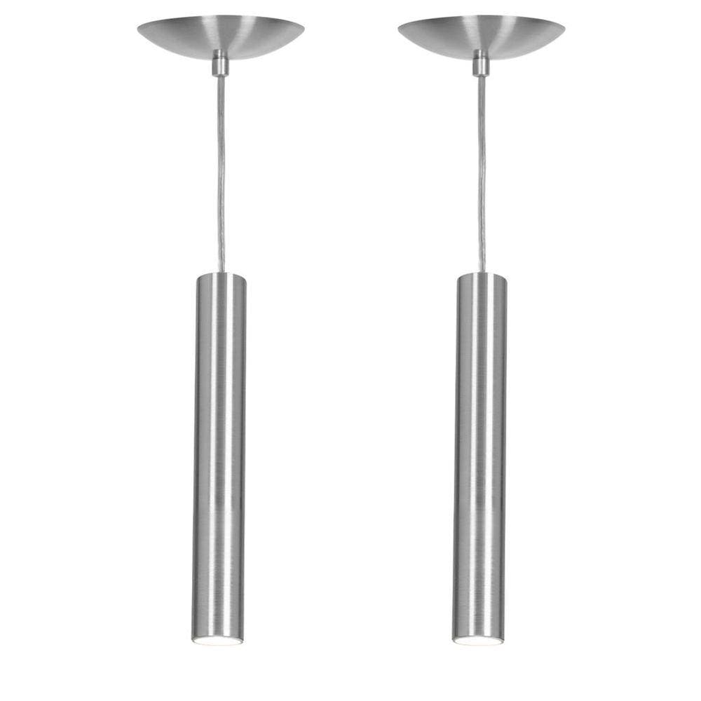 kit 2 Pendente Tubo Cilindro Alumínio Escovado 30Cm + Led 3k