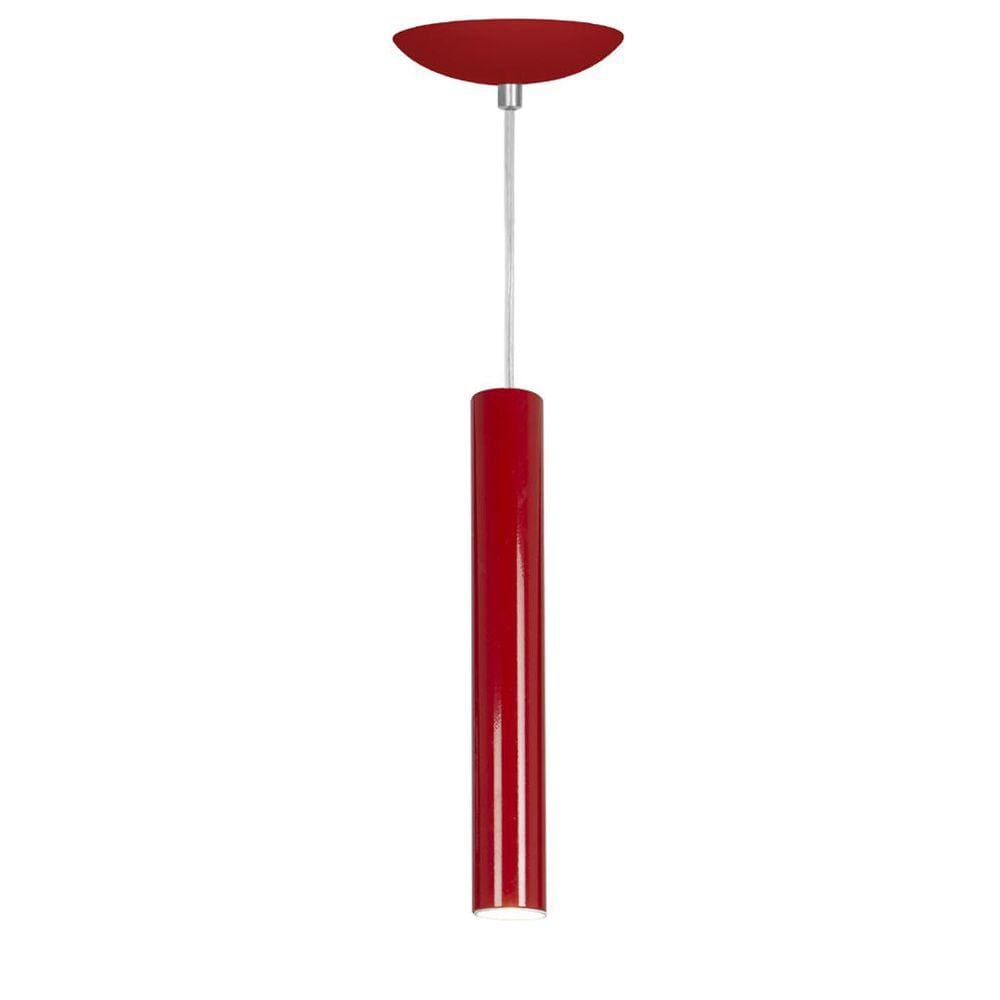 Pendente Tubo Cilindro Alumínio Vermelho 30Cm + Led 3k