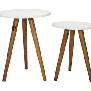 Kit Mesa Lateral Redonda Tampo Mdf Branco Pé Palito Madeira
