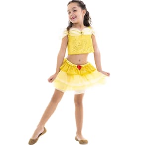 Fantasia Princesa Bela Cropped e Saia Carnaval Festas