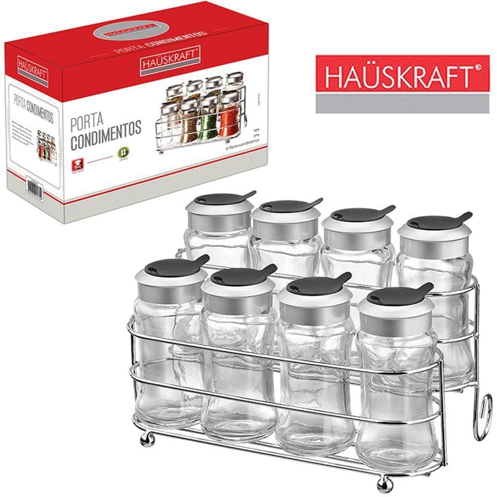 Porta Condimento De Vidro Com 8 Pecas 100Ml Suporte Aramado
