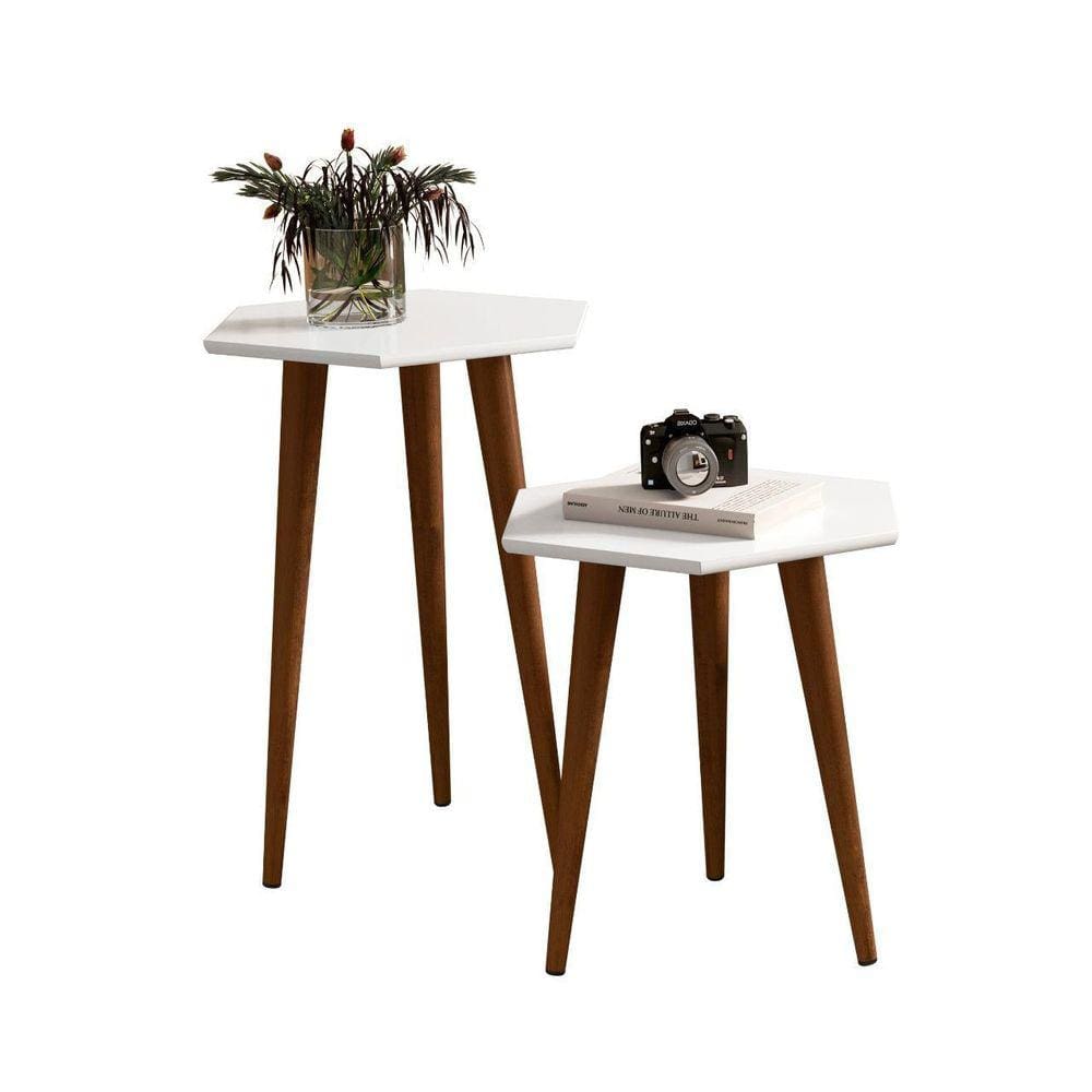 Kit 2 Mesas Lateral E Apoio Sala Retrô Pés Palito Decor