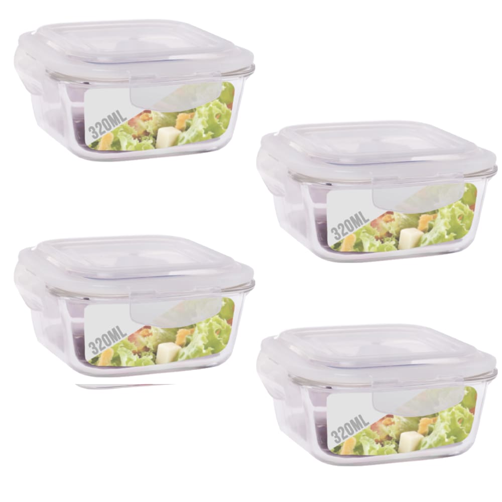 Conjunto 4 Potes Vidro 320ml Hermético 4 Travas Alimentos