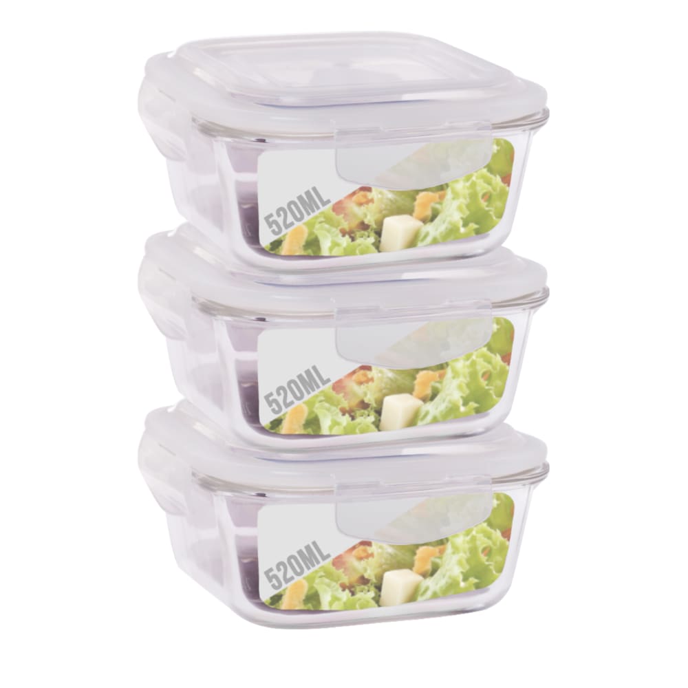 Conjunto 3 Potes de Vidro 520ml Hermético 4 Travas Marmita