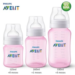 Kit com 3 Mamadeiras ANTI-COLIC 125ML/260ML/330M Rosa Philips AVENT SCD809/42