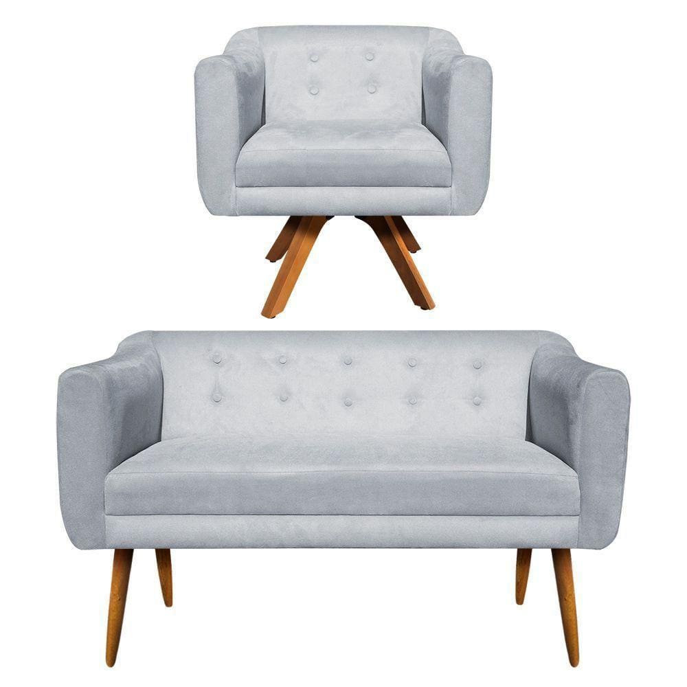 Kit 01 Namoradeira 01 Poltrona Giratória Julia Base Madeira