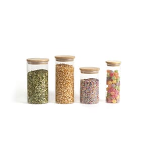 Kit Pote De Vidro Hermético Tampa Bambu 450/600/1100/1650Ml