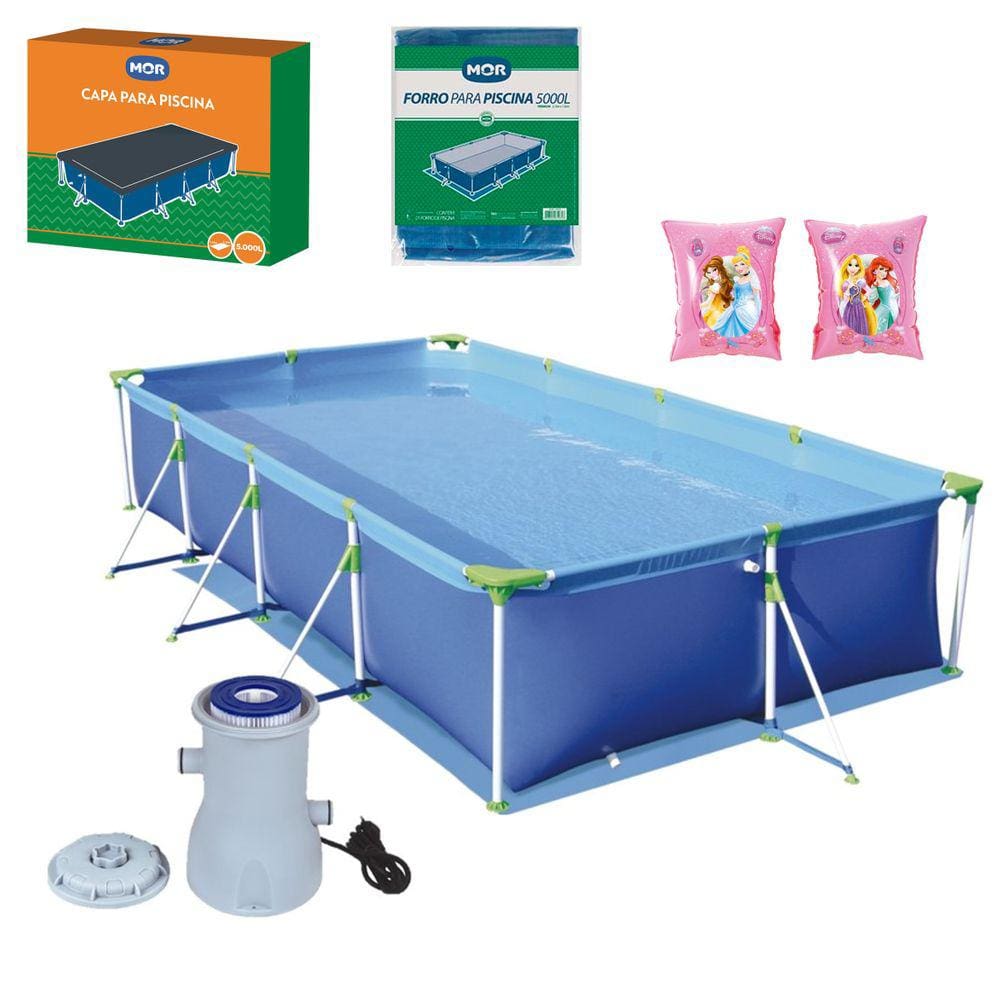 Kit Piscina Premium 5000 Litros Capa Forro Filtro Boia Braço Princesas - 110V Mor