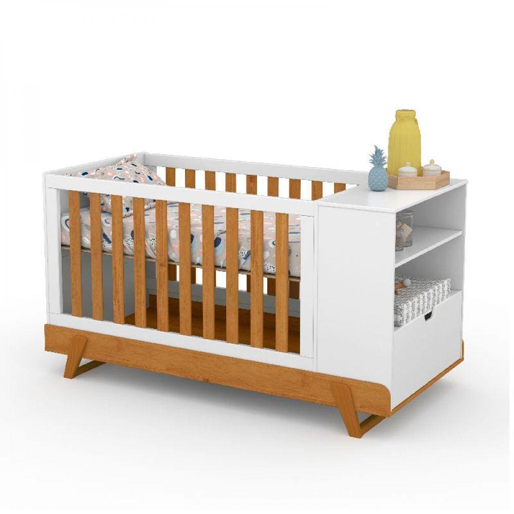 Berço Multifuncional Bkids Matic Branco Soft Freijó/Eco Wood