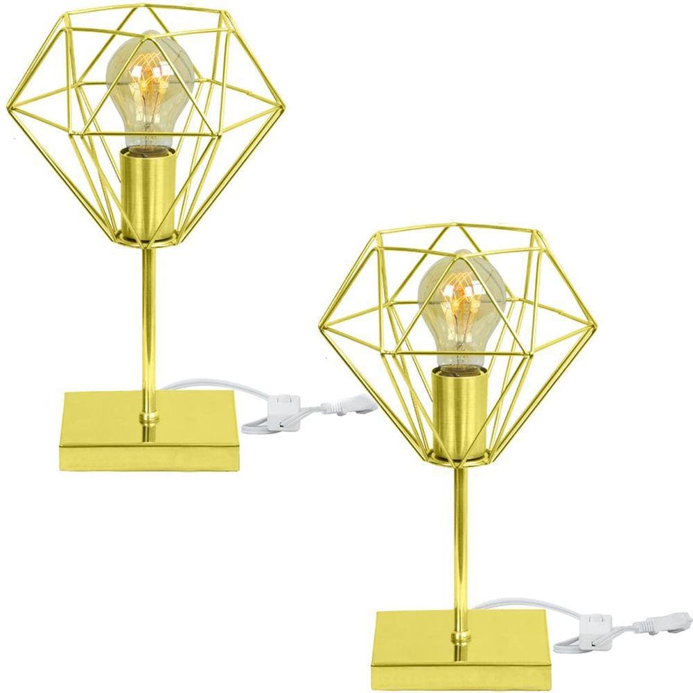 Kit 2 Luminárias de mesa abajur aramado Diamante Dourado