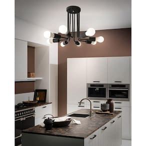 Plafon Bivolt Luminária Aramado 8 Braços 36,5x44cm Sputnik WOODS! Preto Micro