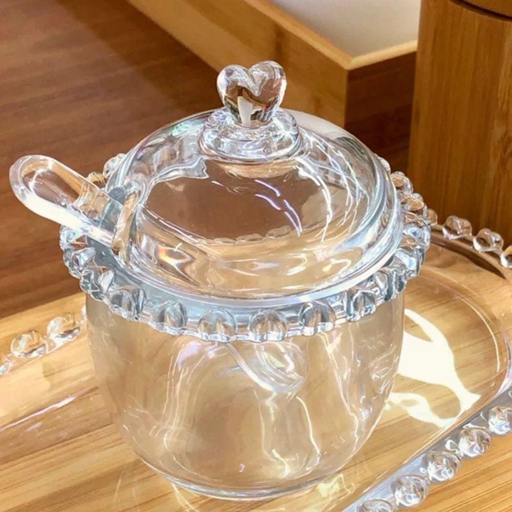 Açucareiro De Cristal Com Colher Coração Lyor