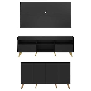 Conjunto Sala De Estar Rack + Painel Tv 65 e Aparador Retrô