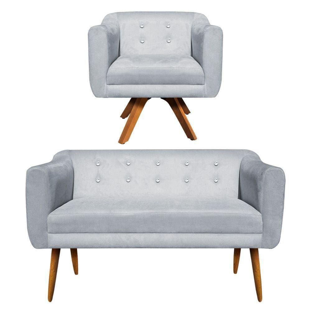 Kit 01 Namoradeira 01 Poltrona Giratória Julia Base Madeira