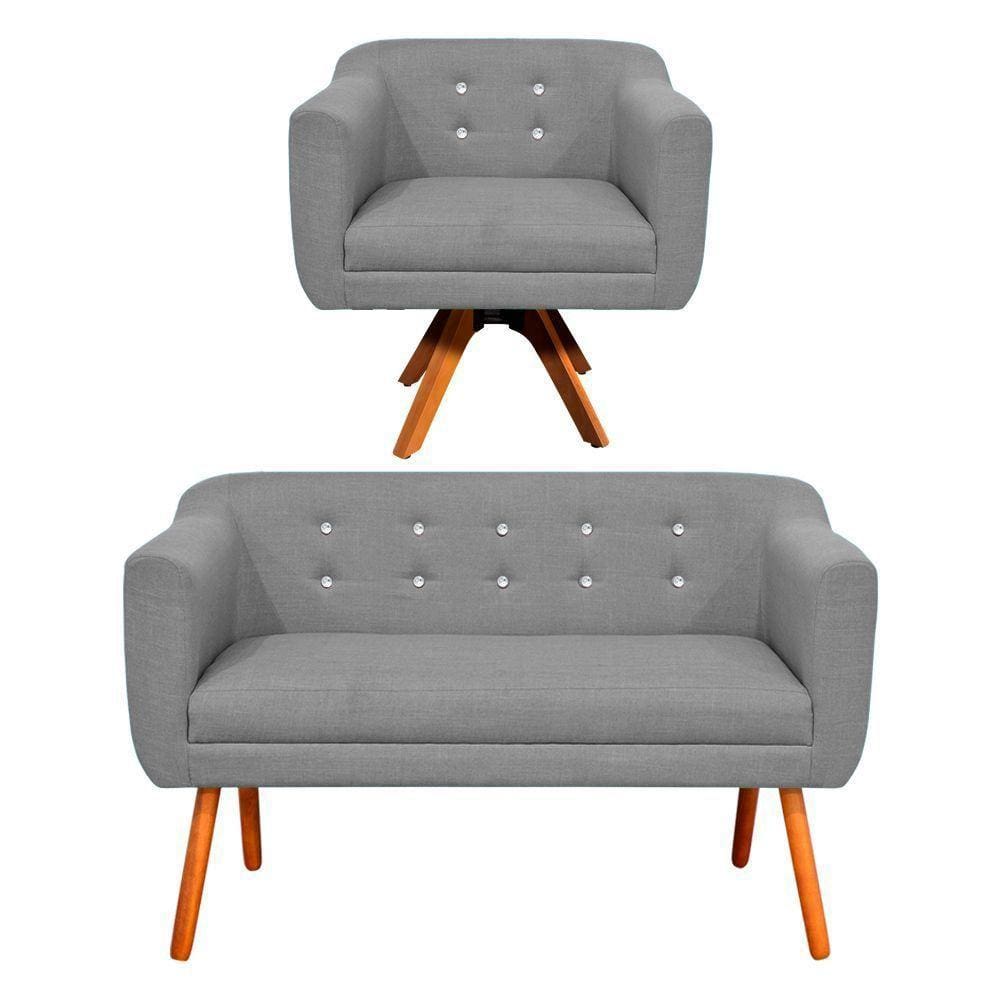 Kit 01 Namoradeira 01 Poltrona Giratória Julia Base Madeira