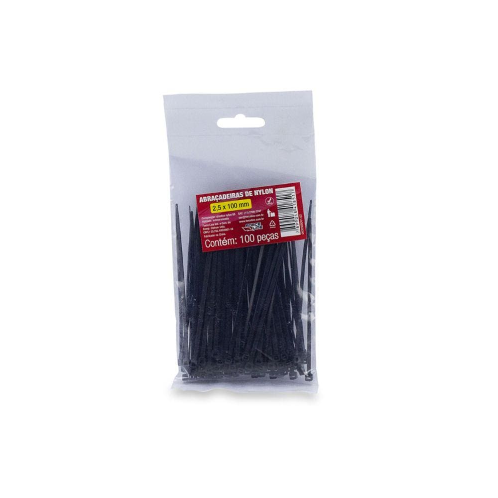 Abraçadeira De Nylon Preto 2.5Mm X 100Mm Pct C/ 100Pçs