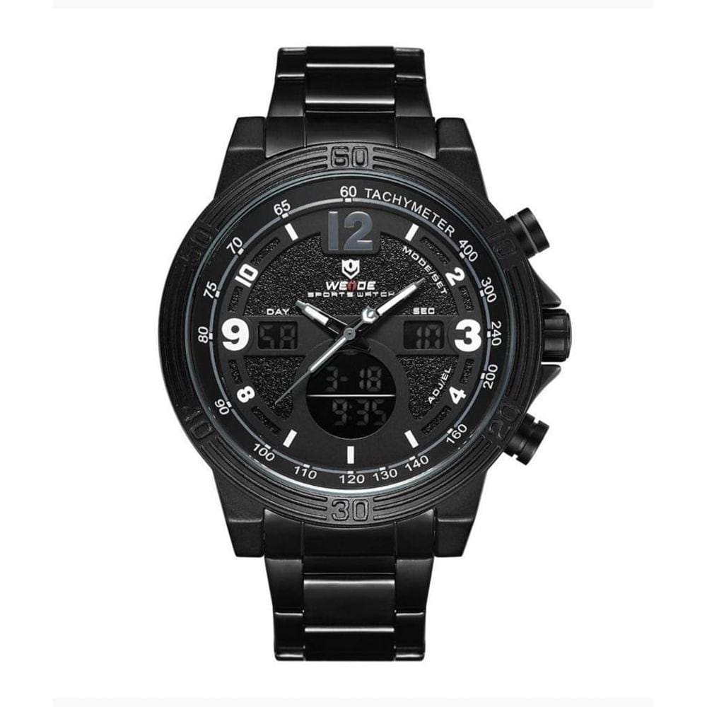 Relógio masculino digital e analógico preto inox 6908 weide