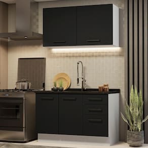 Cozinha Compacta Madesa Agata 120001 com Armário e Balcão (Sem Tampo e Pia) - Branco/Preto