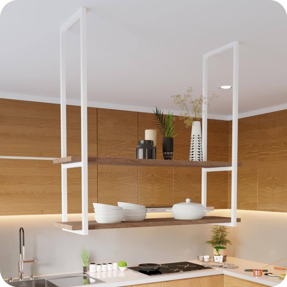 Nicho Branco Prateleira Suspensa Teto Cozinha Madeirado 60cm