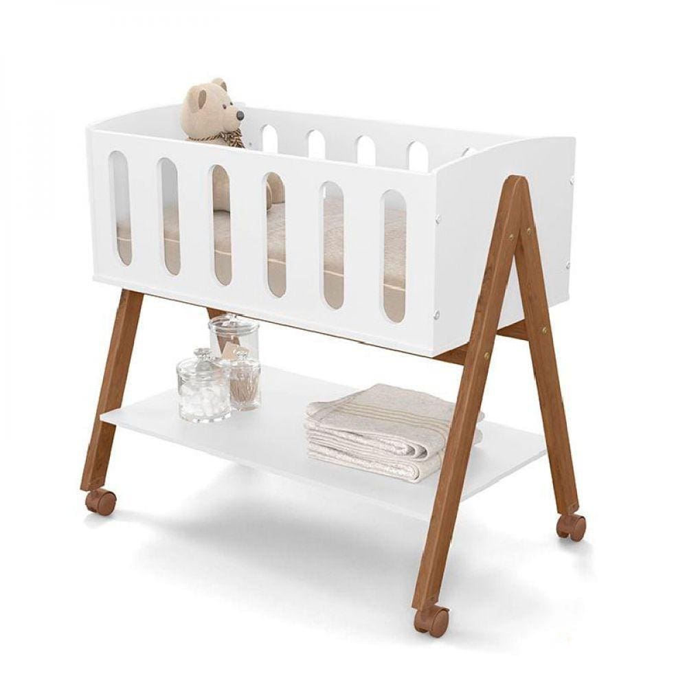 Mini Berço Sissi Matic Branco Soft/Eco Wood