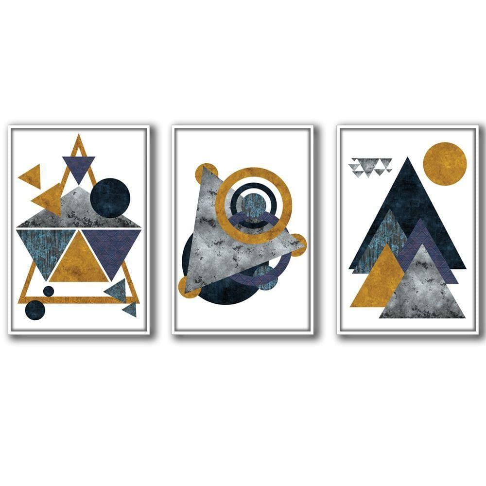 3 Quadros Decorativos Geométricos Titulo Moldura Branca
