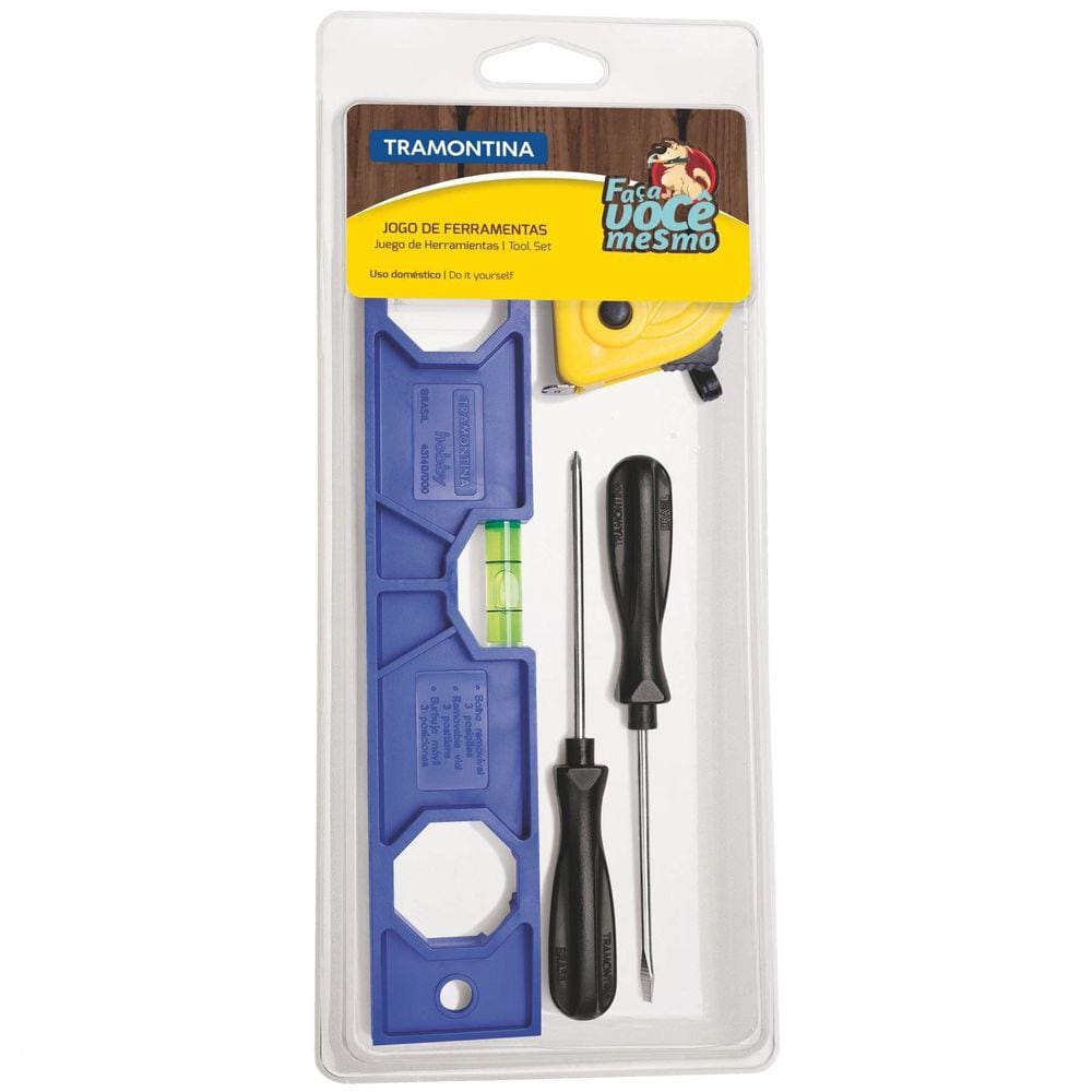 Kit de Ferramentas Tramontina com Nível de Plástico Trena e Chaves de Fenda 4 Peças Tramontina