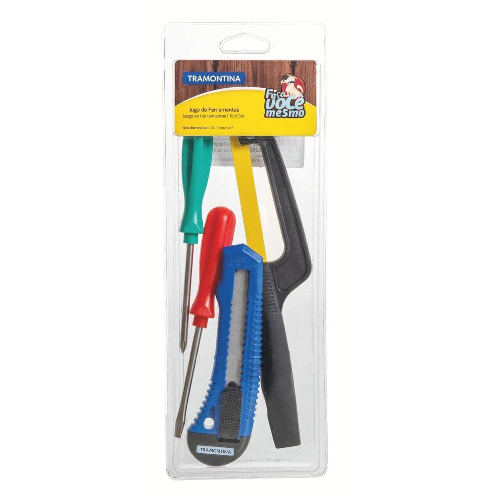 Kit de Ferramentas Tramontina com Estilete Chaves de Fenda e Miniarco de Serra 4 Peças Tramontina