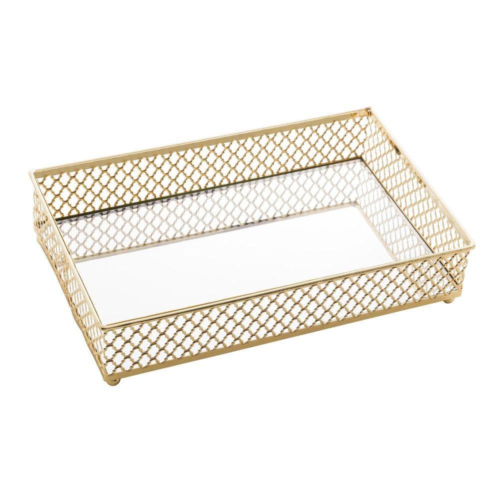 Bandeja Barcelona Dourado Com Espelho 21X13,5Cm Lyor
