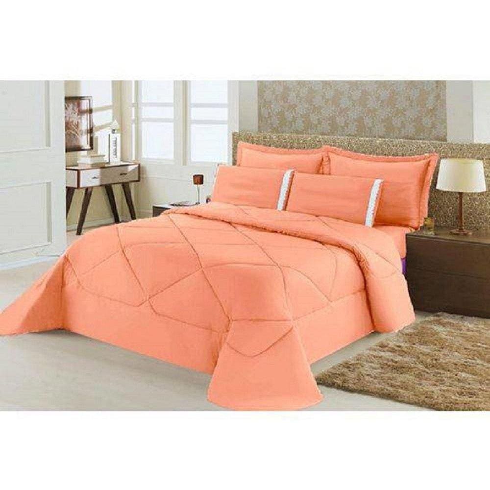 Kit Edredom Aconchego Casal Queen 6 Peças - Salmão