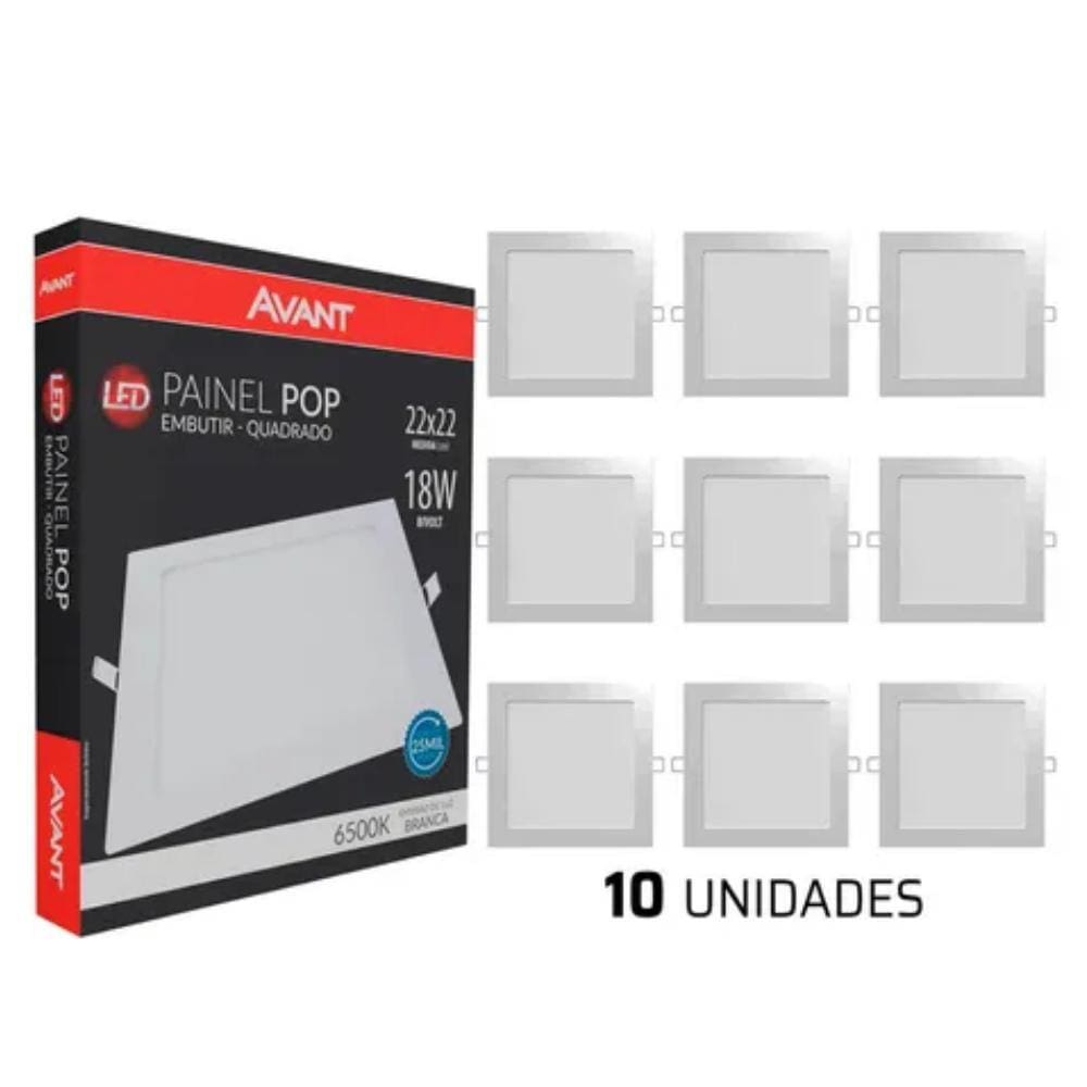 Kit 10 Painel Plafon Led Embutir 22cm 18w 6500k Branca Avant