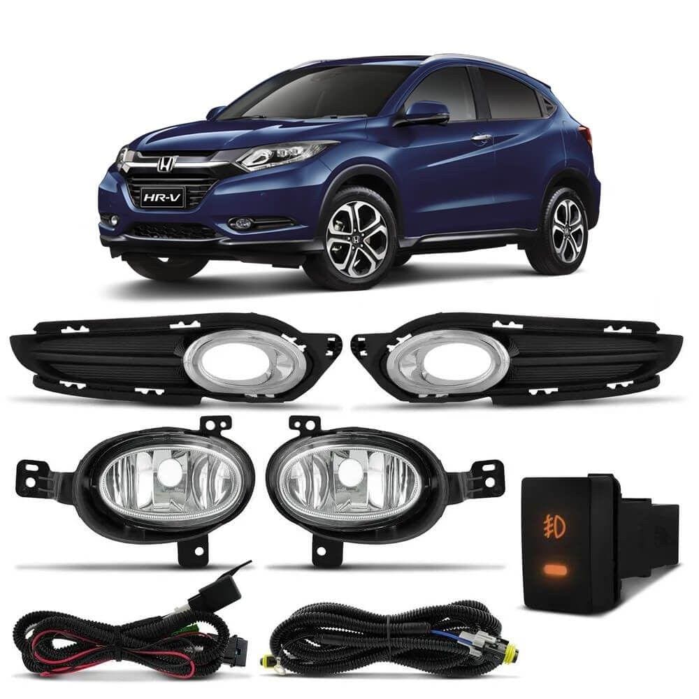 Kit farol auxiliar Milha Hrv 2015 a 2018 Moldura Cromada Bmo