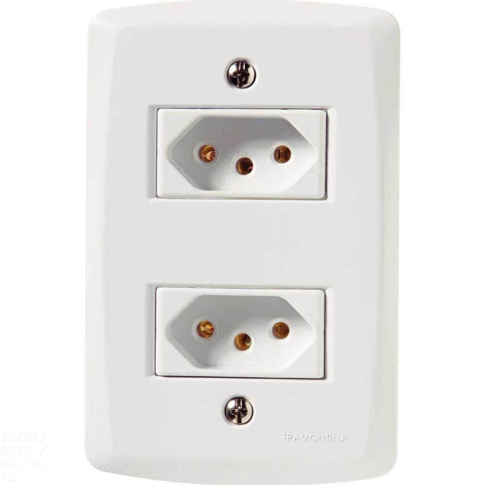 Conjunto 4x2 com 2 Tomadas 2P+T 20 A 250 V Tramontina Lux2 Branco Tramontina