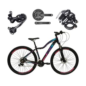Bicicleta Feminina Aro 29 Ksw Mwza Alumínio Câmbio Traseiro Shimano Deore e Altus 27v Freio Hidráulico Garfo Com Trava - Preto/Pink/Azul