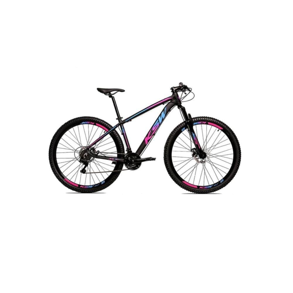 Bicicleta Aro 29 Ksw Xlt 27v Freio Hidráulico K7 Garfo com Trava - Preto/Pink/Azul
