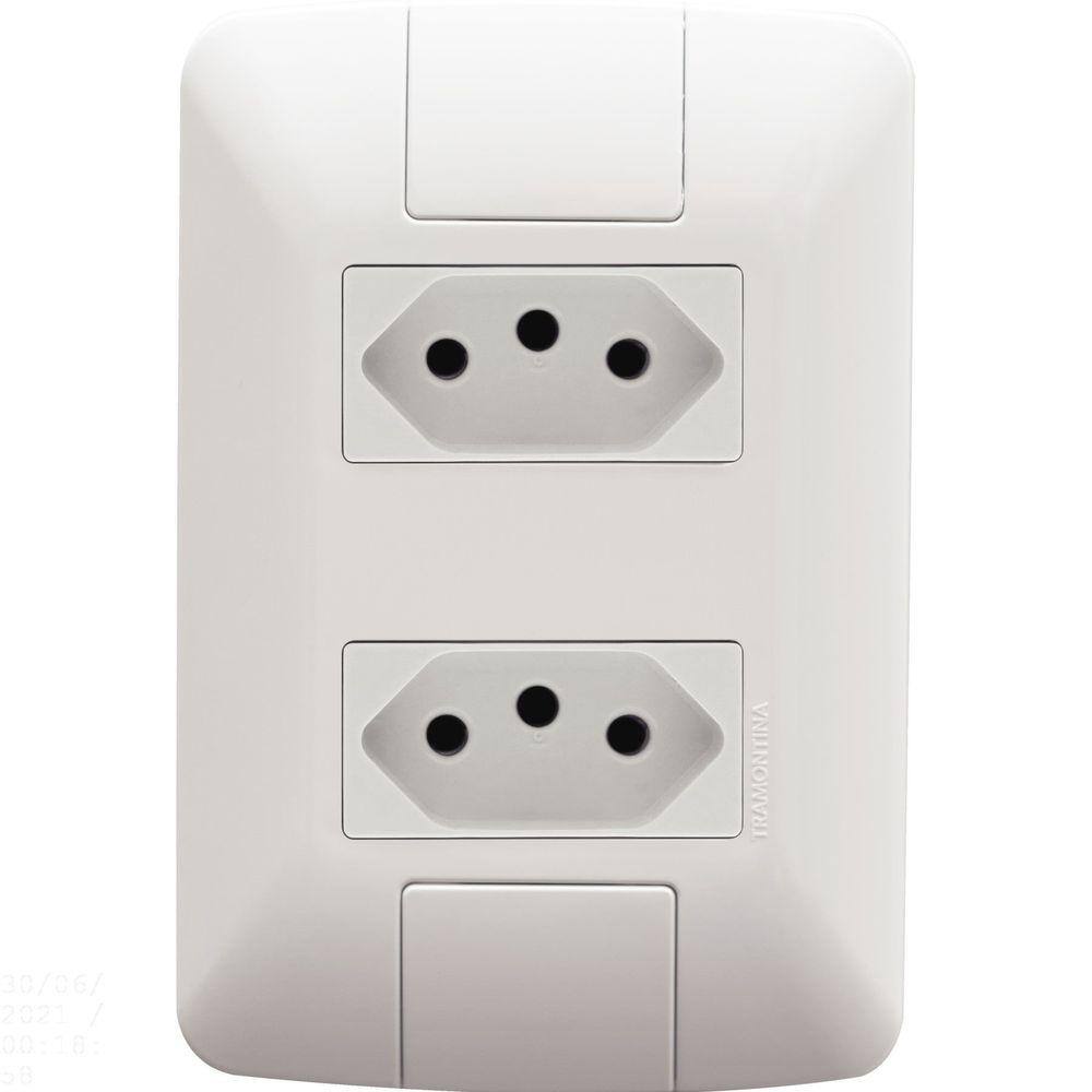 Conjunto 4x2 com 2 Tomadas 2P+T Tramontina Aria 10 A 250 V Branco Tramontina