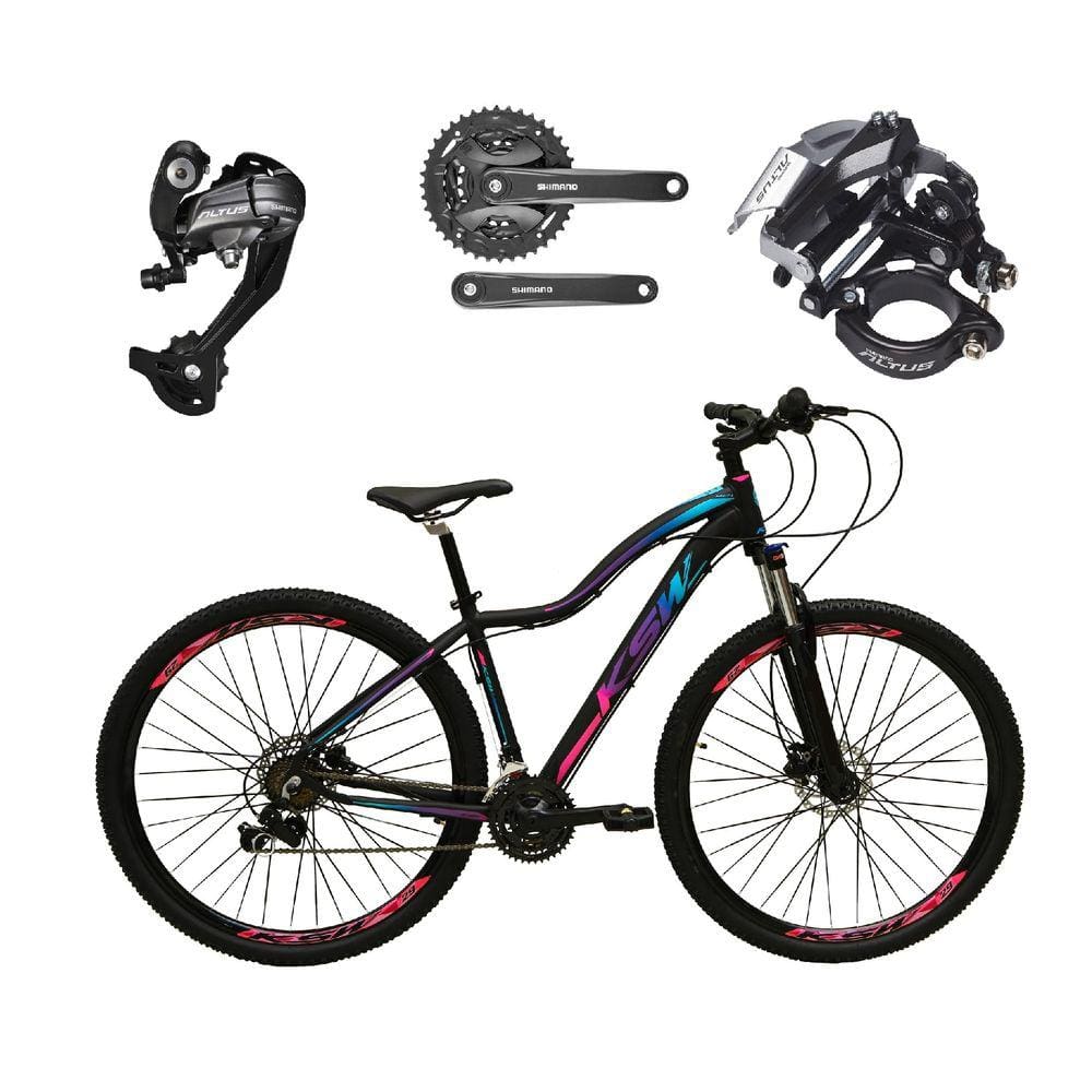 Bicicleta Aro 29 Ksw Mwza Feminina 27v Câmbios Shimano Altus Freios Hidráulicos Garfo Com Trava - Preto/Pink