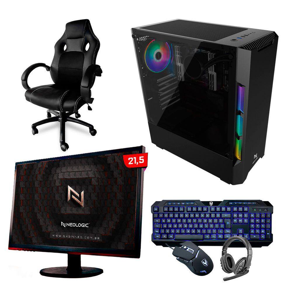 Pc Gamer Completo Neologic Streamer Nli83666 Intel I5 10400F 16Gb (Gtx1650  4Gb) Ssd 240Gb + Hd 1Tb 400W 80 Plus + 2 Monitores 21 + Cadeira - Faz a Boa!