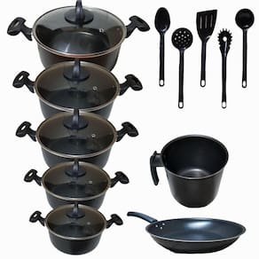 Conjunto Teflon Preto Antiaderente Com 12 Peças