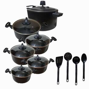 Conjunto Teflon Preto Antiaderente Com 10 Peças