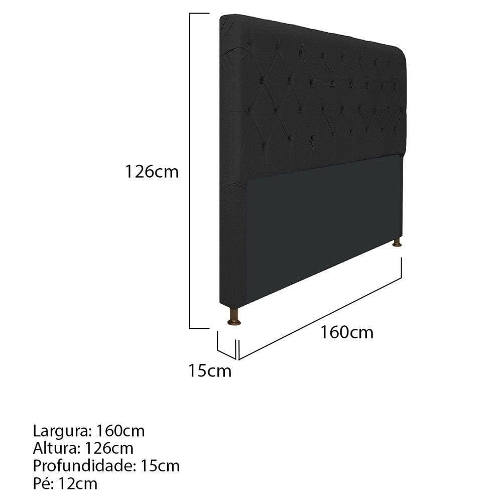 Cabeceira Cristal 160Cm Queen Size Com Capitonê Corano Preto
