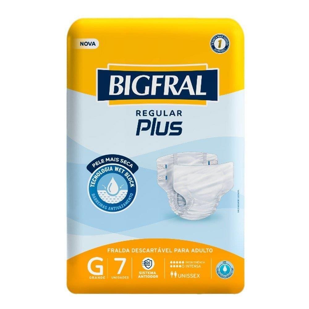 Fralda Descartável Geriátrica/Adulto Bigfral Regular Plus Tamanho G 8 Pacotes com 7 Tiras