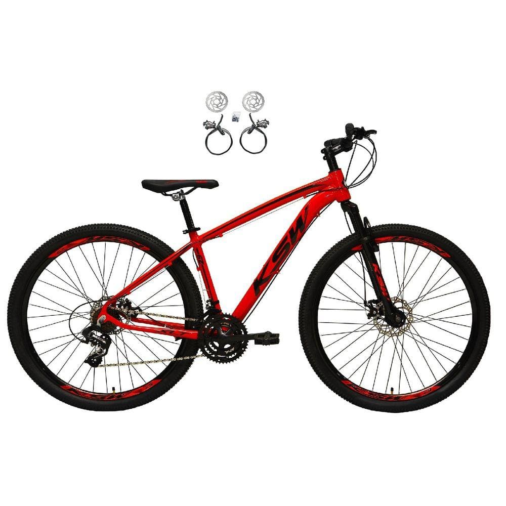 Bicicleta Aro 29 Ksw Xlt Alumínio 21v Freios a Disco Hidráulicos Garfo Suspensão - Vermelho