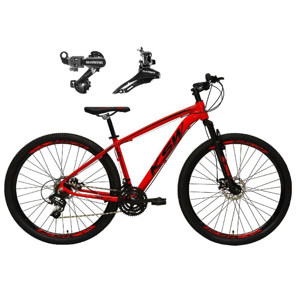 Bicicleta Aro 29 Ksw Xlt Alumínio 21v Câmbios Shimano Freio Disco Garfo Suspensão - Vermelho