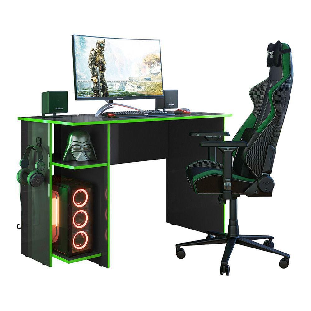 Mesa Gamer 3875 Preto Verde Qmovi