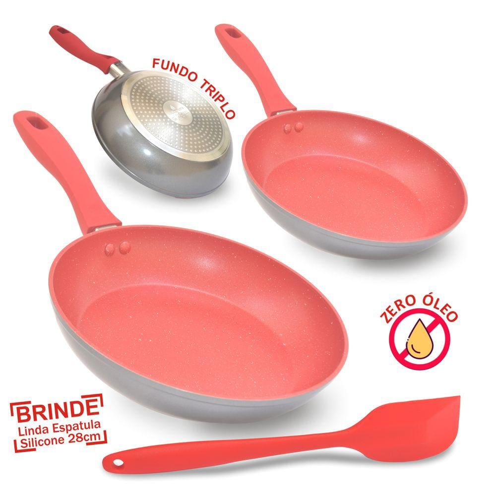 Kit Frigideira Panela Grande 24cm Antiaderente Ceramica Indução Gás Profissional
