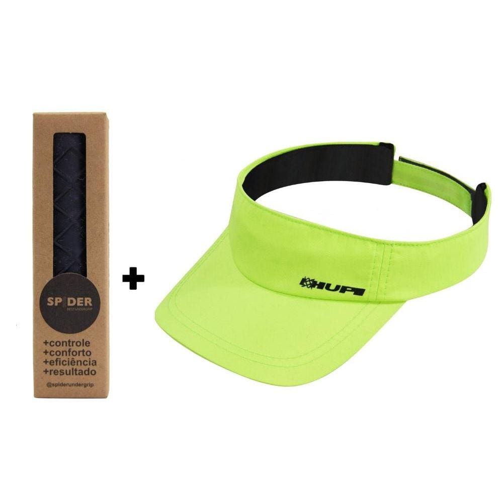 Kit Undergrip Spider Preto + Viseira Beach Tennis Microfibra Verde Neon