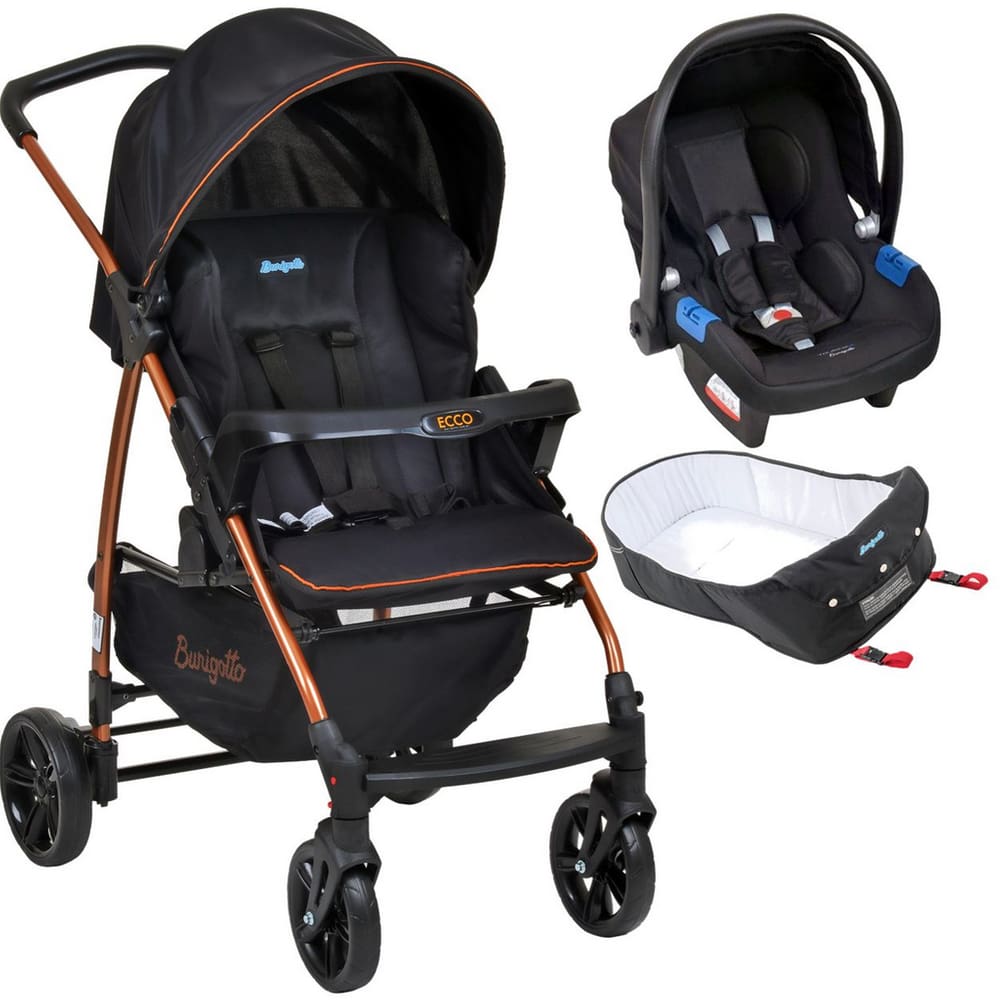 Carrinho Moises e Bebe Conforto Burigotto Ecco Preto Bronze
