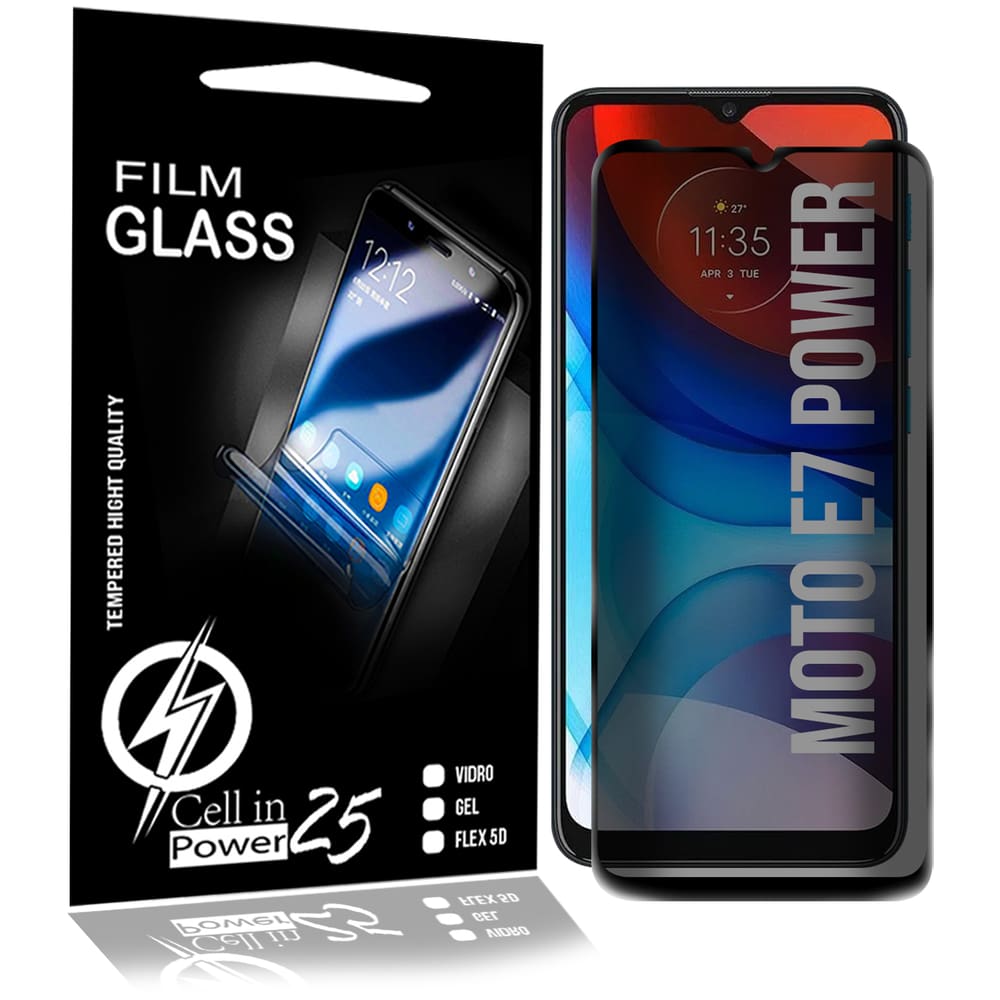Película De Vidro Privacidade 3d Preta Para Moto E7 Power XT2097 6.5 - Cell In Power25
