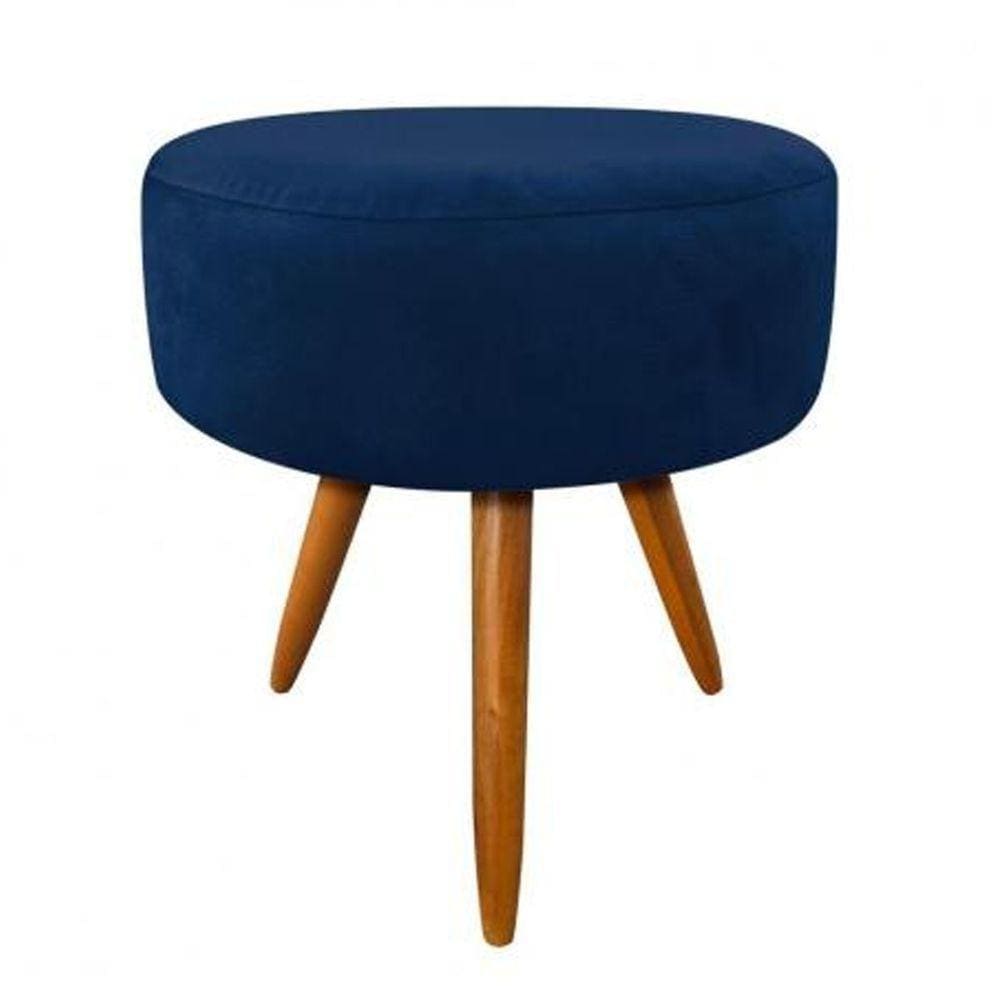 Puff para Sala Decorativo Redondo Pé Palito Azul Marinho