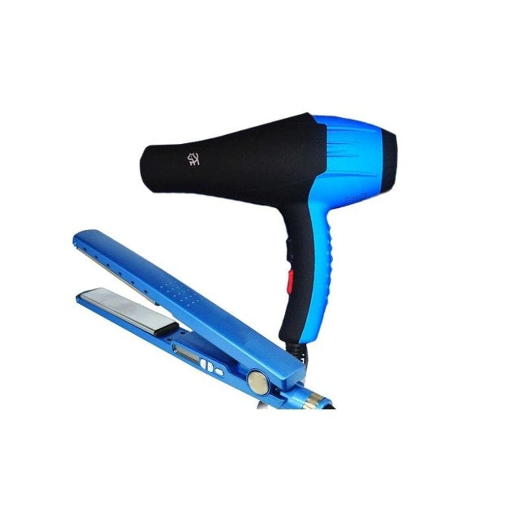 Kit Salão de Beleza Chapinha Nano e Secador Azul